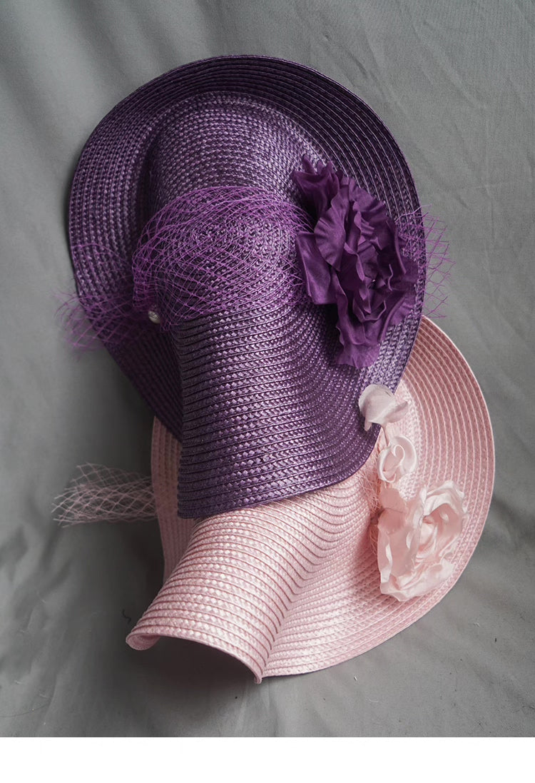 Vintage Straw Hat with Floral Veil