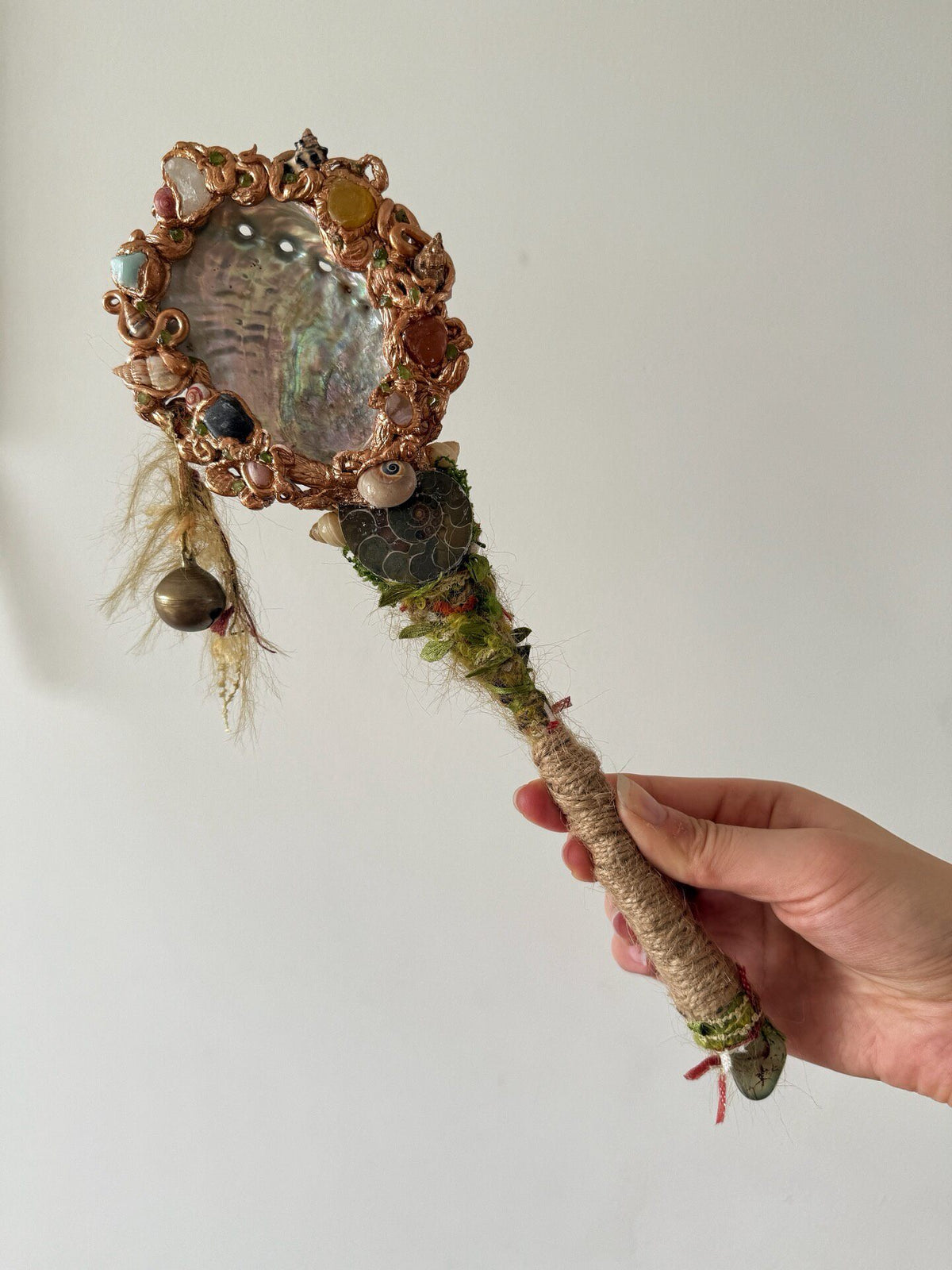 Witch Shell Wand Magic Mirror with Abalone