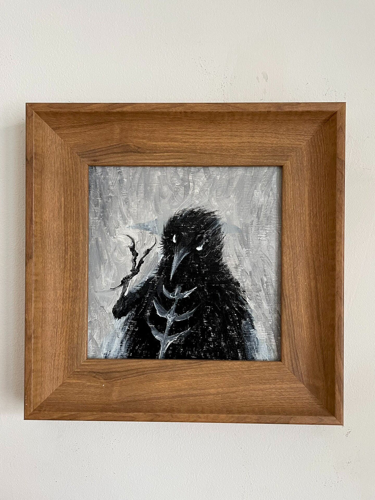 Hand Painted Crow Oil Painting Framed