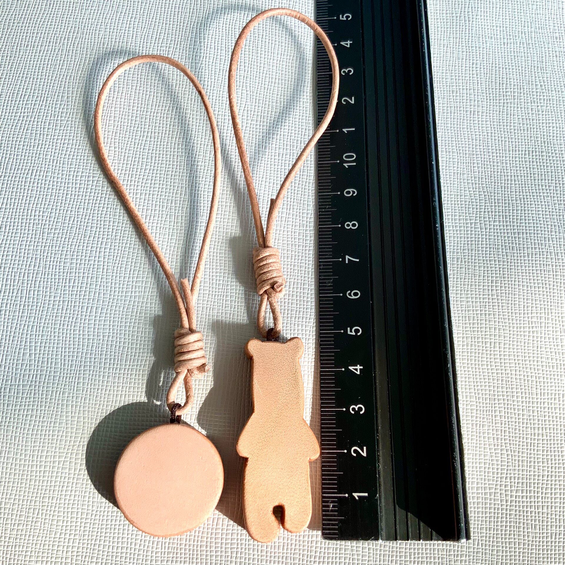 Set of Two Leather Charms: Bear and Heart Pendants for Journal, Bag, or Phone