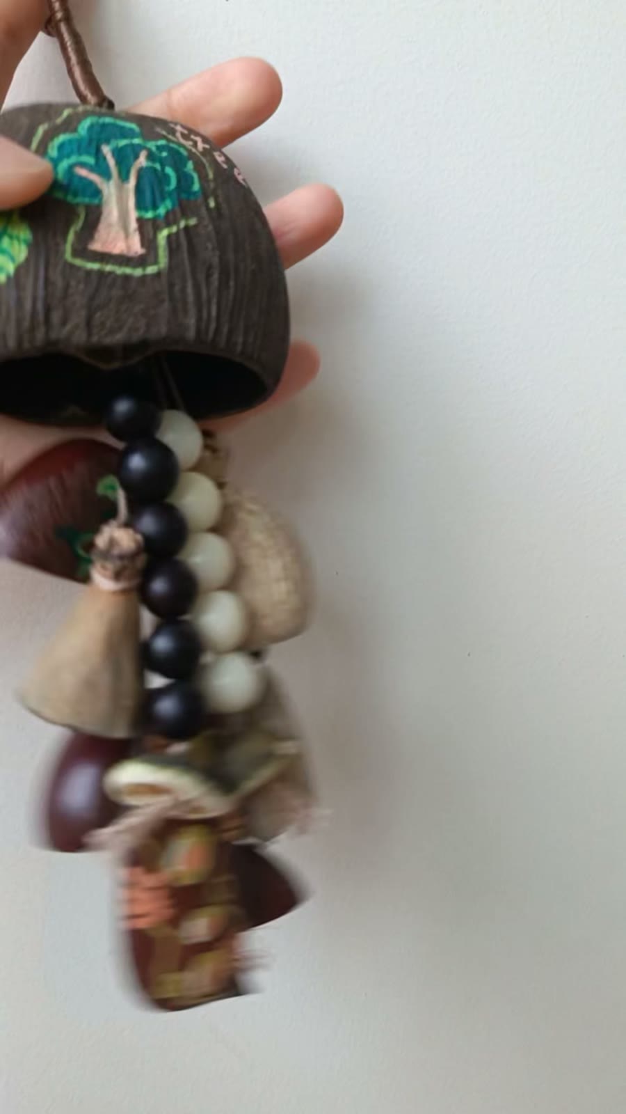Handmade Coconut Shell Bag Charm with Beads