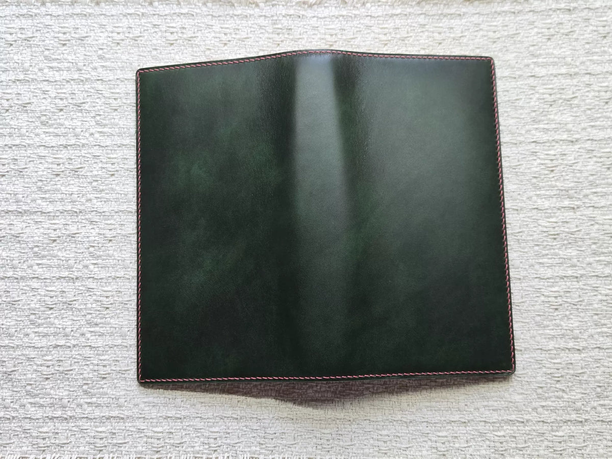 Narrow Bifold Ink Green Leather Planner Cover