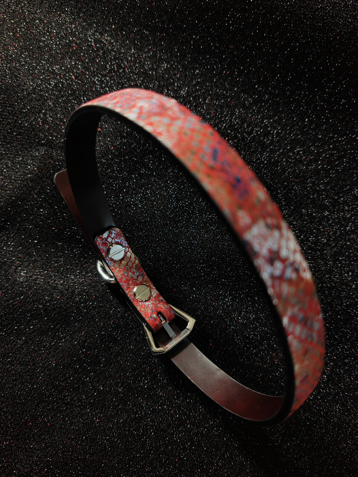 Red Sheepskin Pet Collar Snake Skin Effect