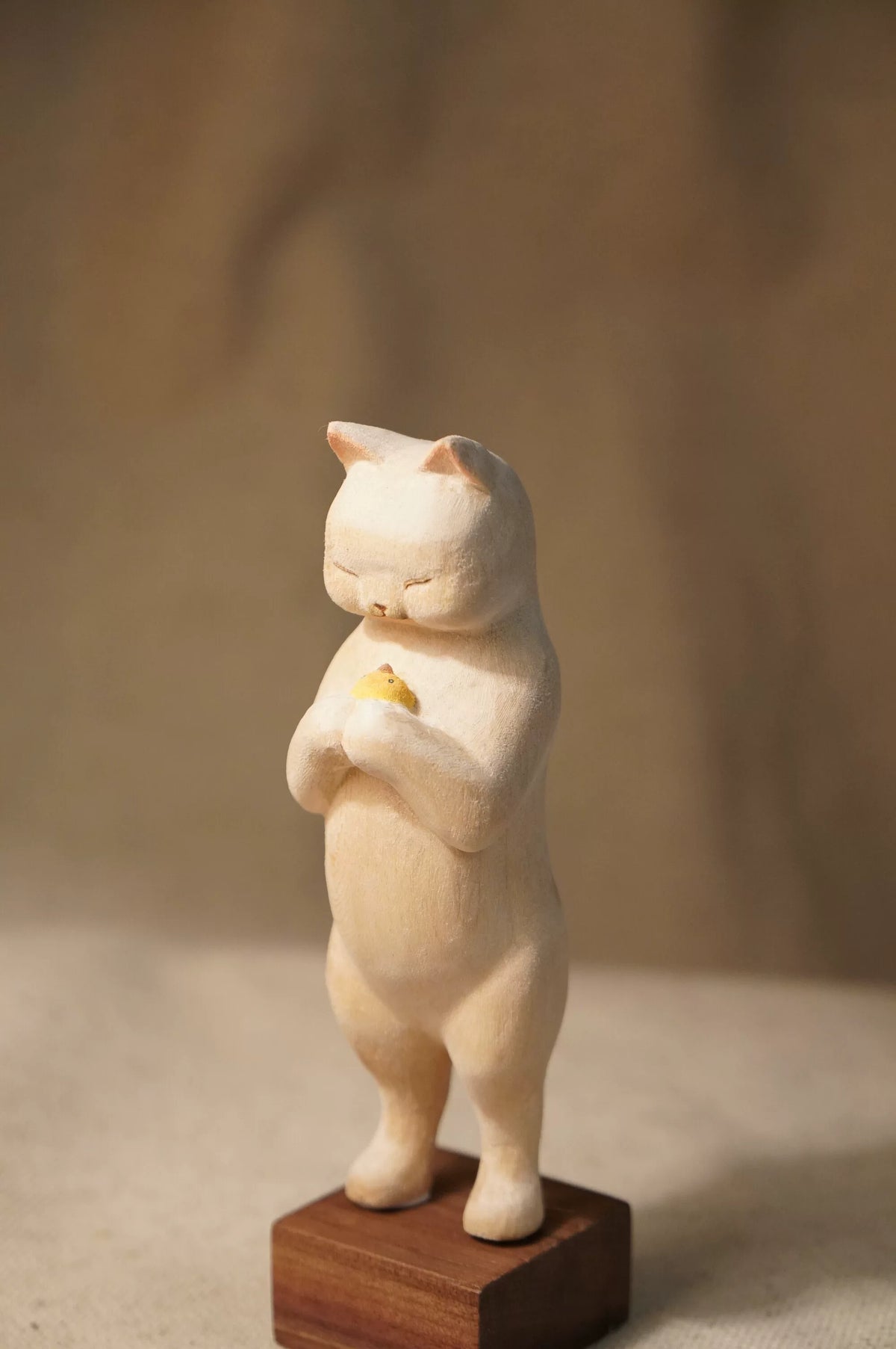 Hand Carved Linden Wood Cat Figurine