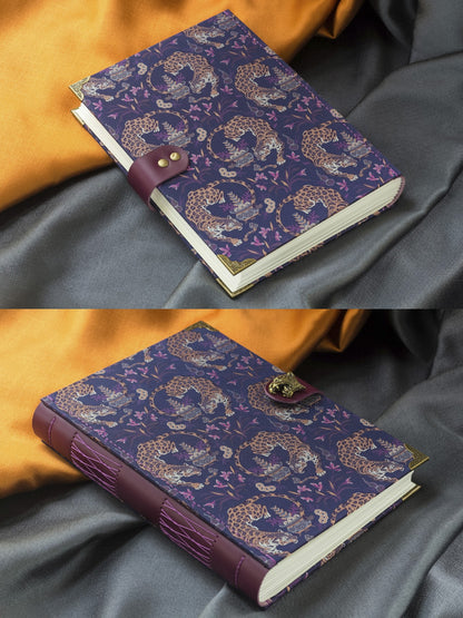 Leopard Floral Woven Notebook with Metal Clasp