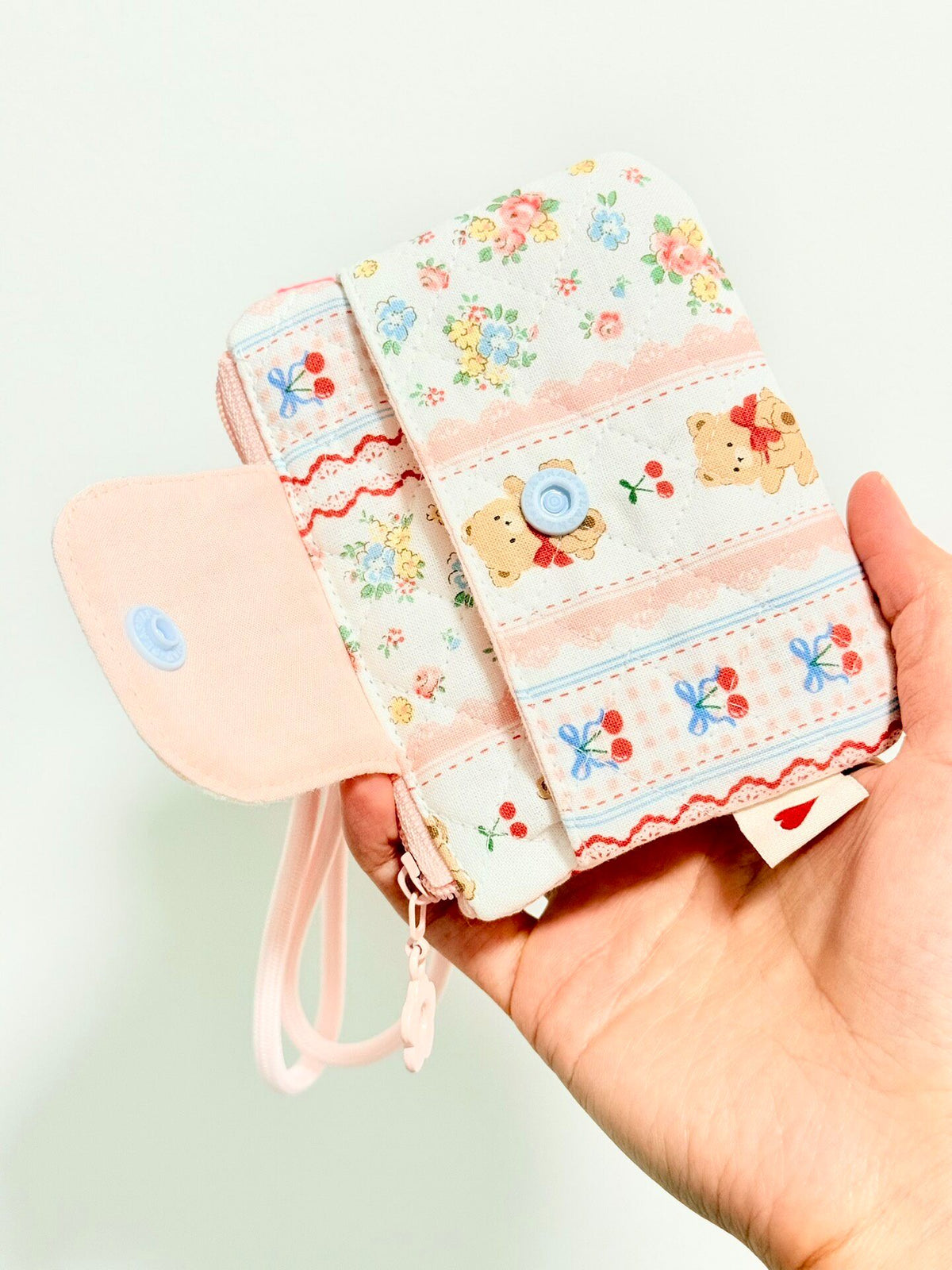 Quilted Patchwork Pouch with Teddy Bear Print