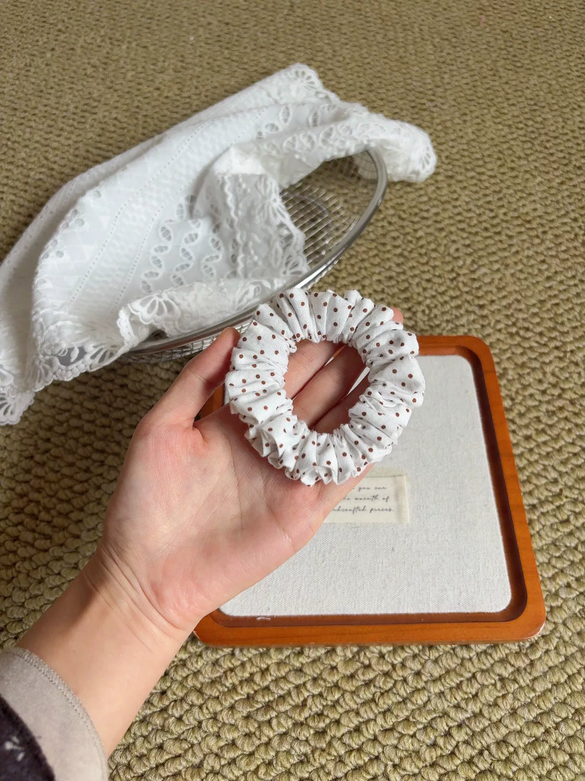 Brown Polka Dot Cotton Hair Scrunchie