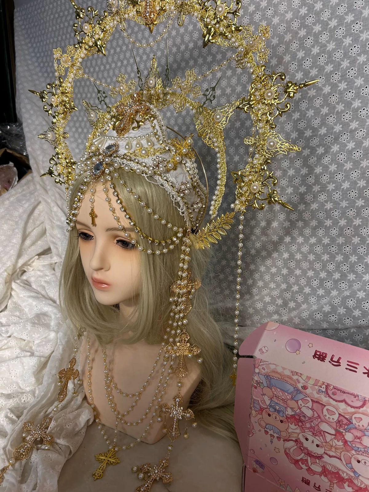 Tiara Halo Coroa Lolita Branco e Pérola Artificial