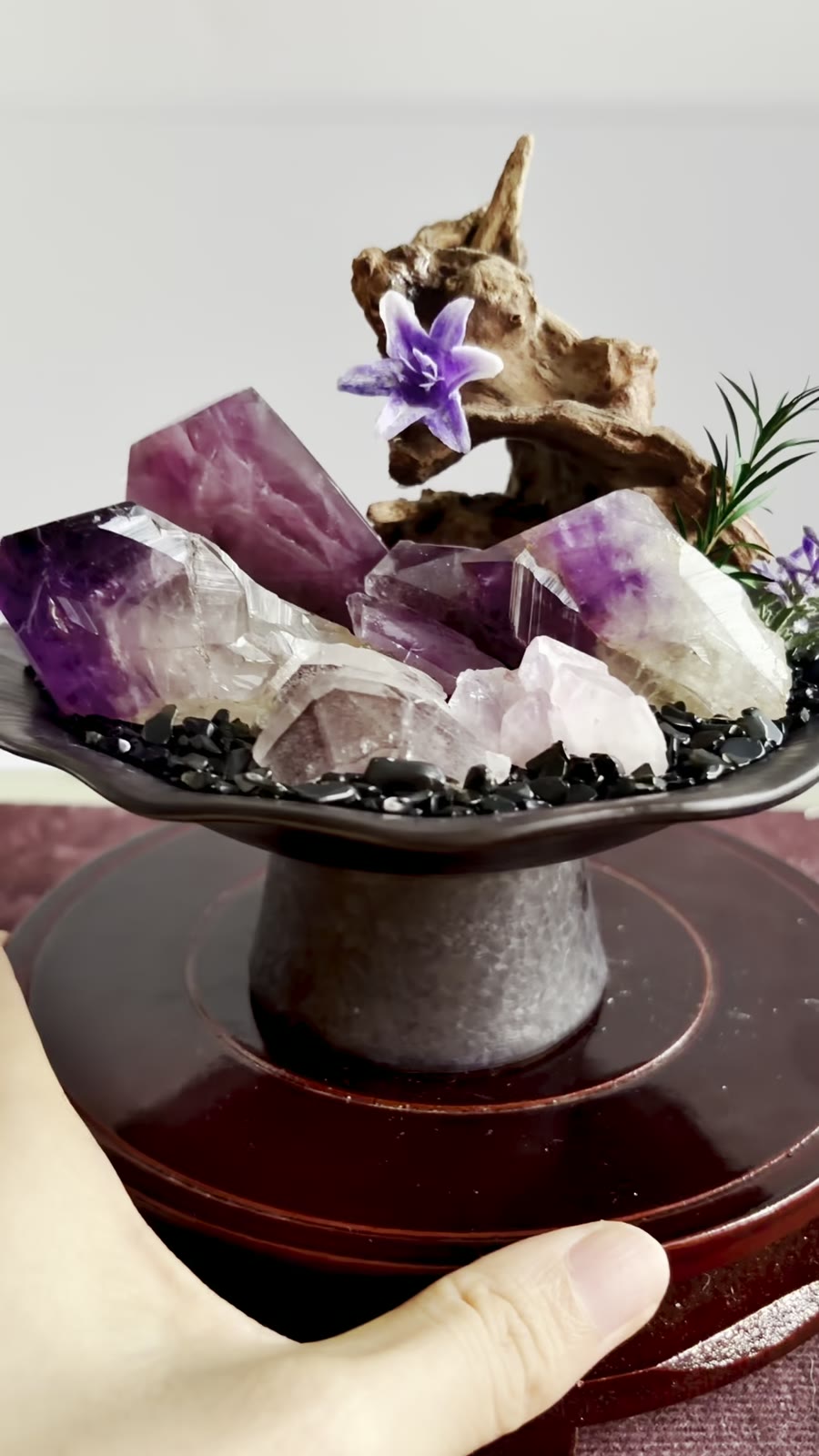 Amethyst Kristal Lotus Bowl Micro Landscape