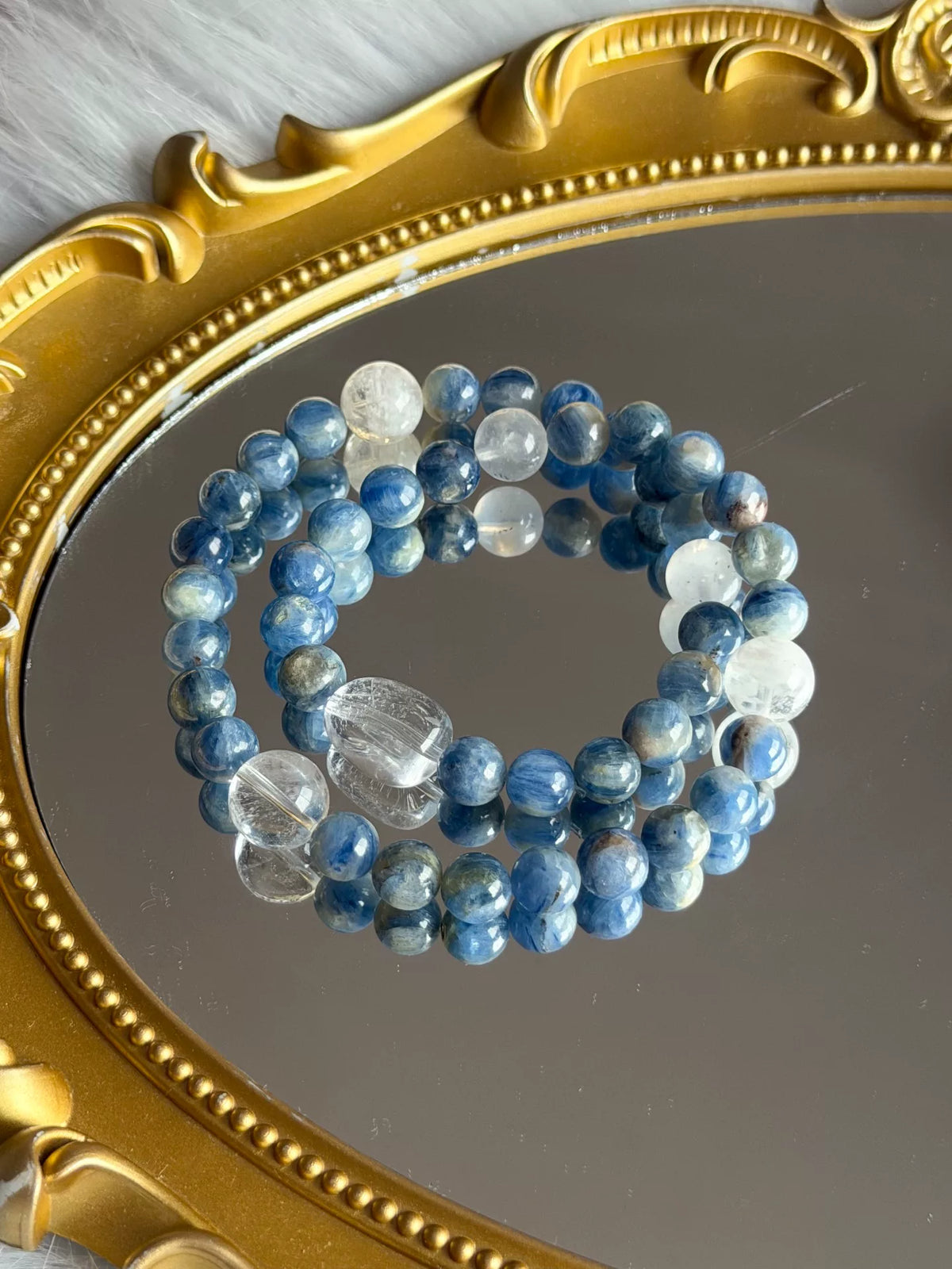 Blauwe Kyaniet Helder Kwarts Maansteen Dubbele Armband