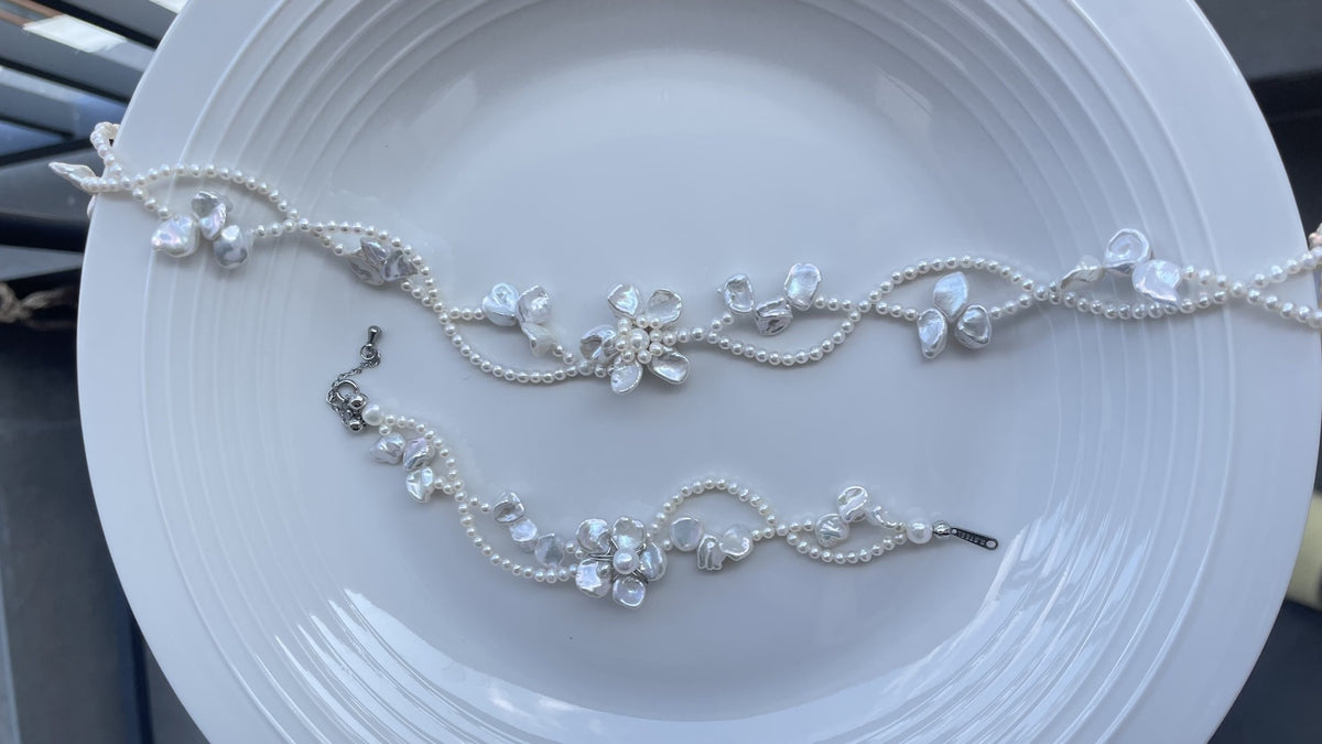Collier et Bracelet Fleuris en Perles Baroques