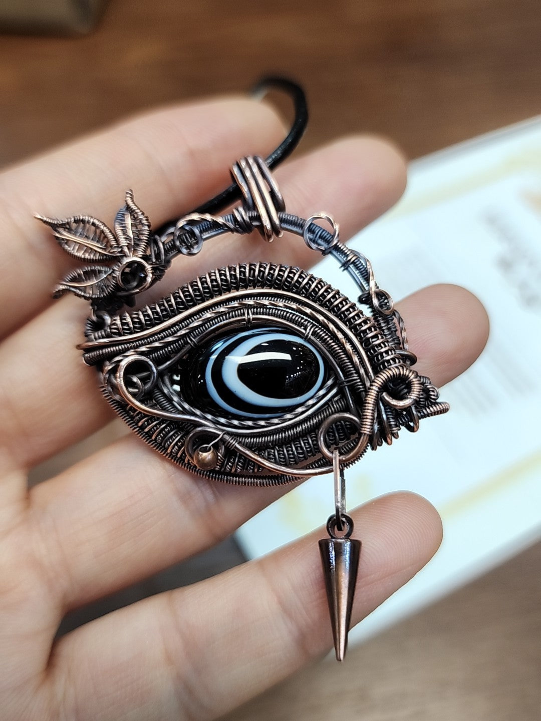 Wire Wrapped Eye Pendant with Copper Patina