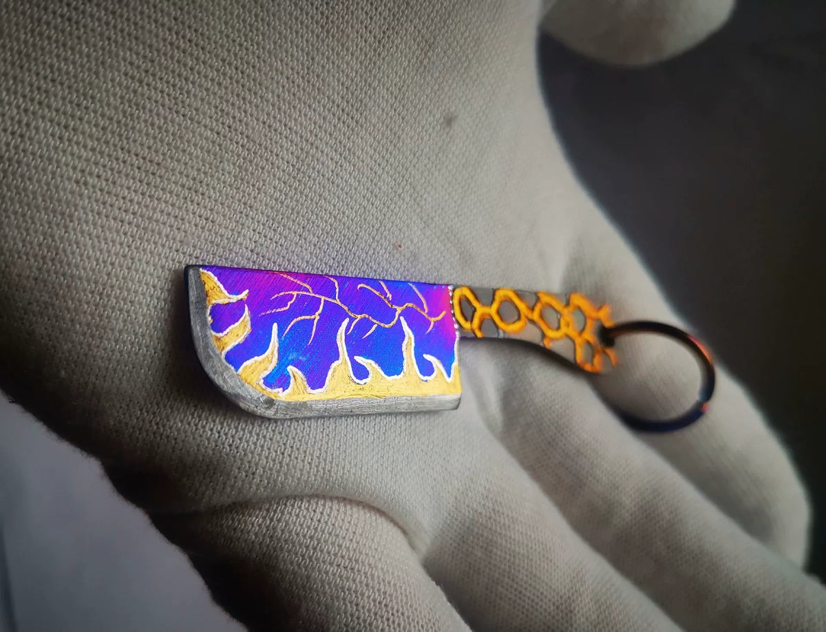 Titanium Alloy Mini Cleaver Keychain Iridescent