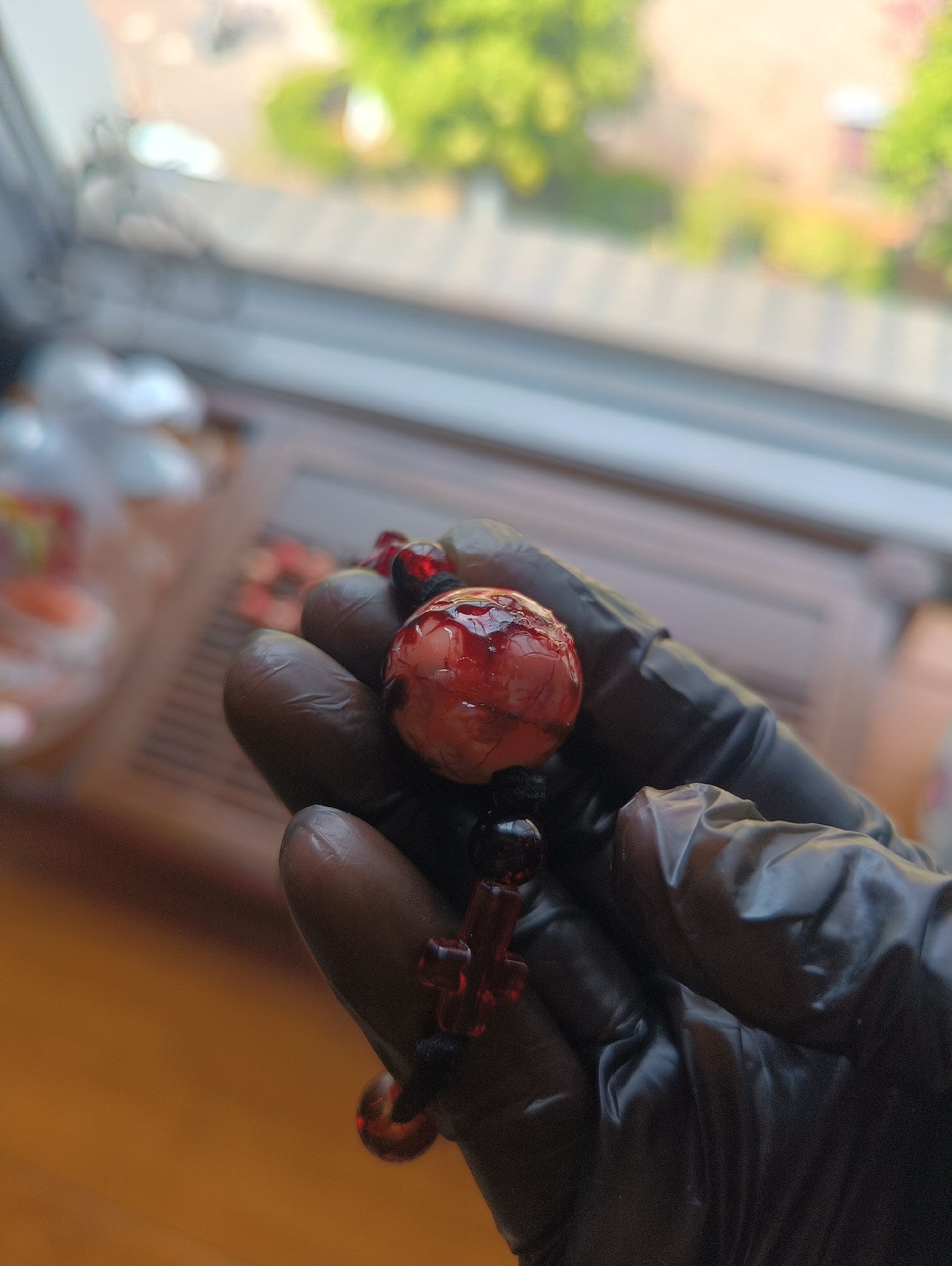Cthulhu Eye Resin Pendant with Faceted Red Accent Beads
