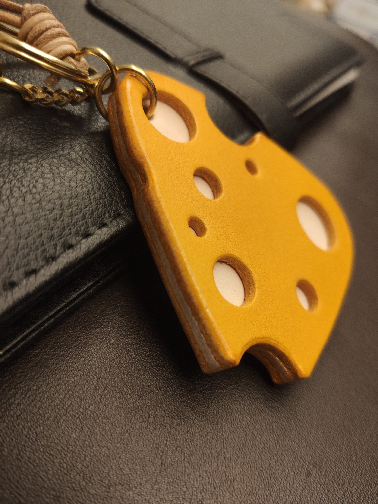 Handmade Leather Cheese and Mouse Bag Charm Keychain