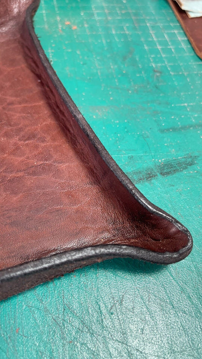 Hand-Carved Leather Tray with Upturned Corners