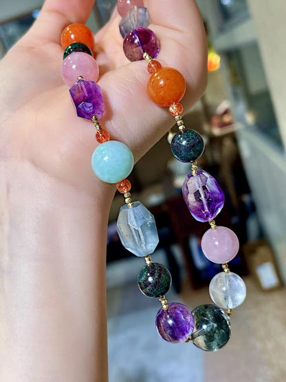 Multi-Gemstone Beaded Necklace with Green Phantom Centerpiece