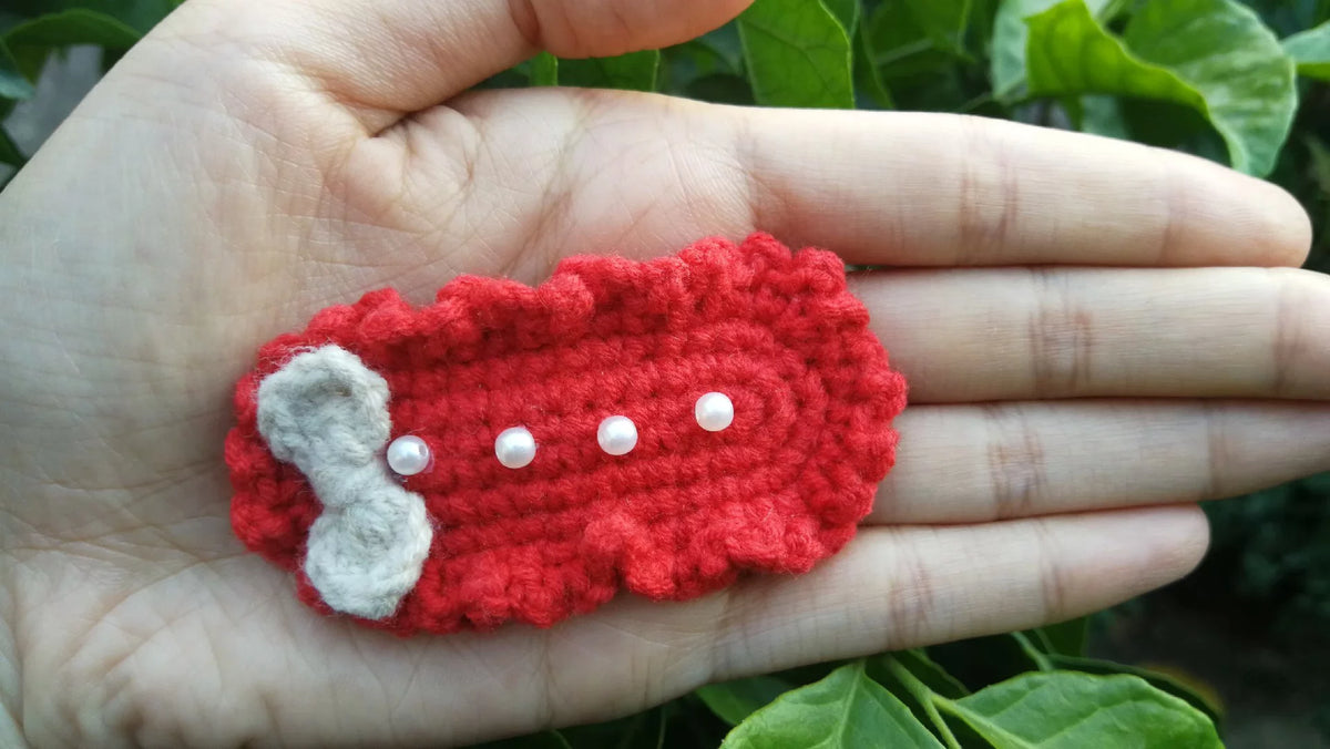 Hand Crocheted Strawberry Yarn Hair Clip