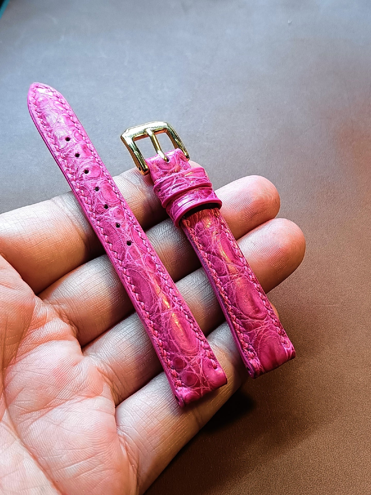 Pink Crocodile Leather Watch Strap