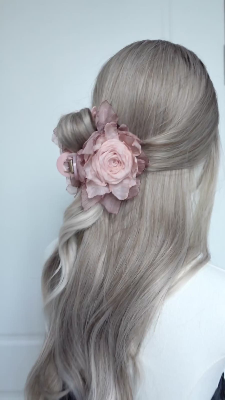 Peach Fabric Rose Claw Clip