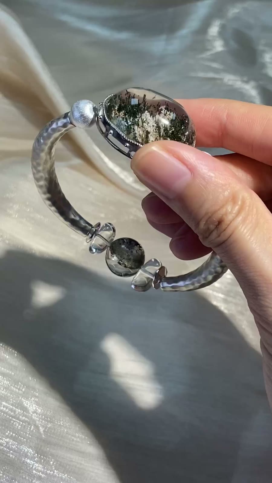 Phantom Quartz Silver Bangle Bracelet