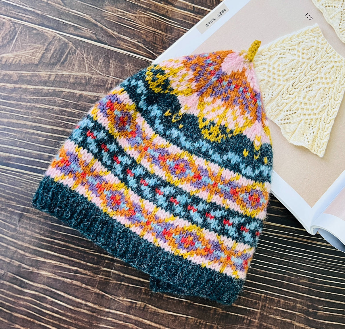 Shetland Wool Beanie with Geometric Colorwork