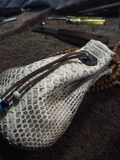 Handmade Leather Dragon Scale Pouch with Drawstring Closure