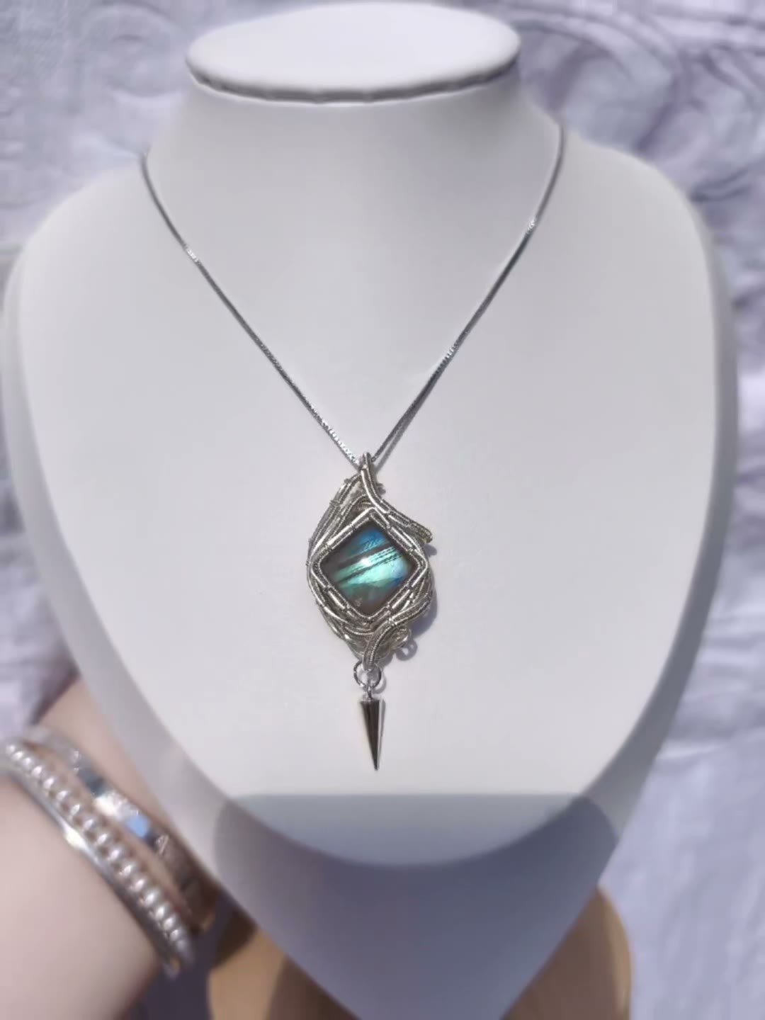 Blue Labradorite Wire Wrapped Necklace