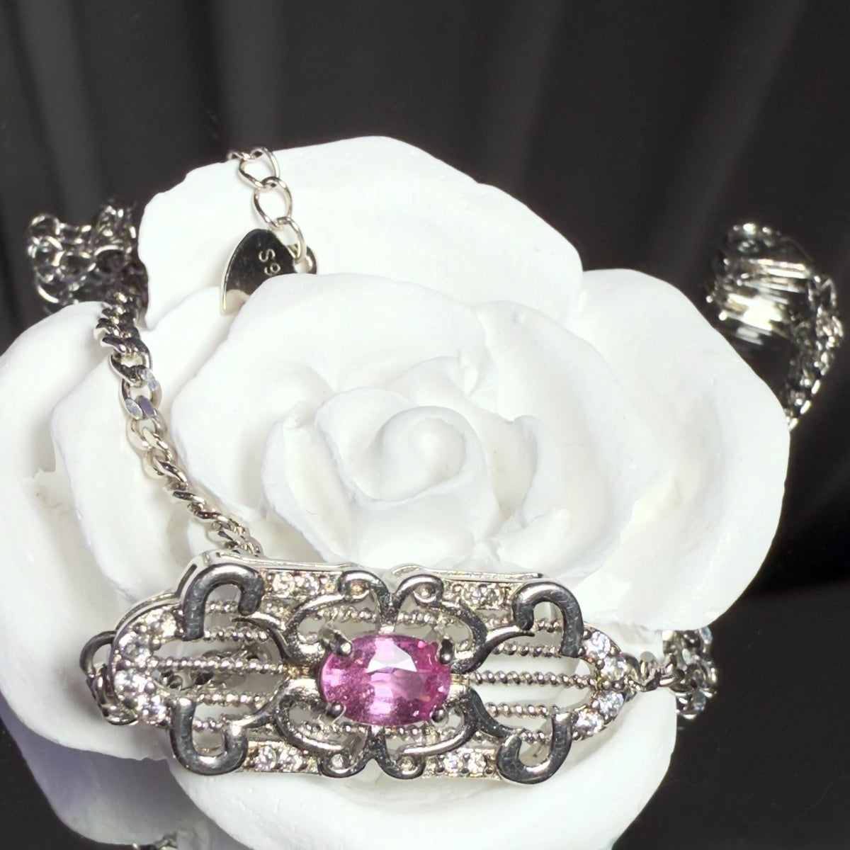 Roze Saffier Filigran Armband 925 Zilver