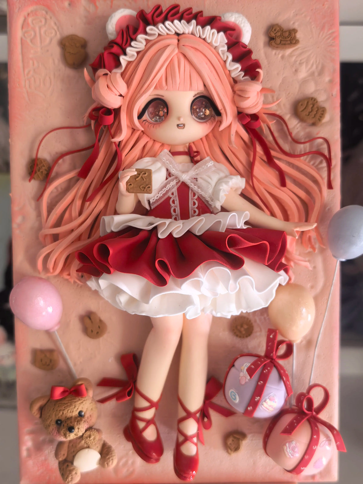 Handmade Clay Girl Figurine in Shadow Box