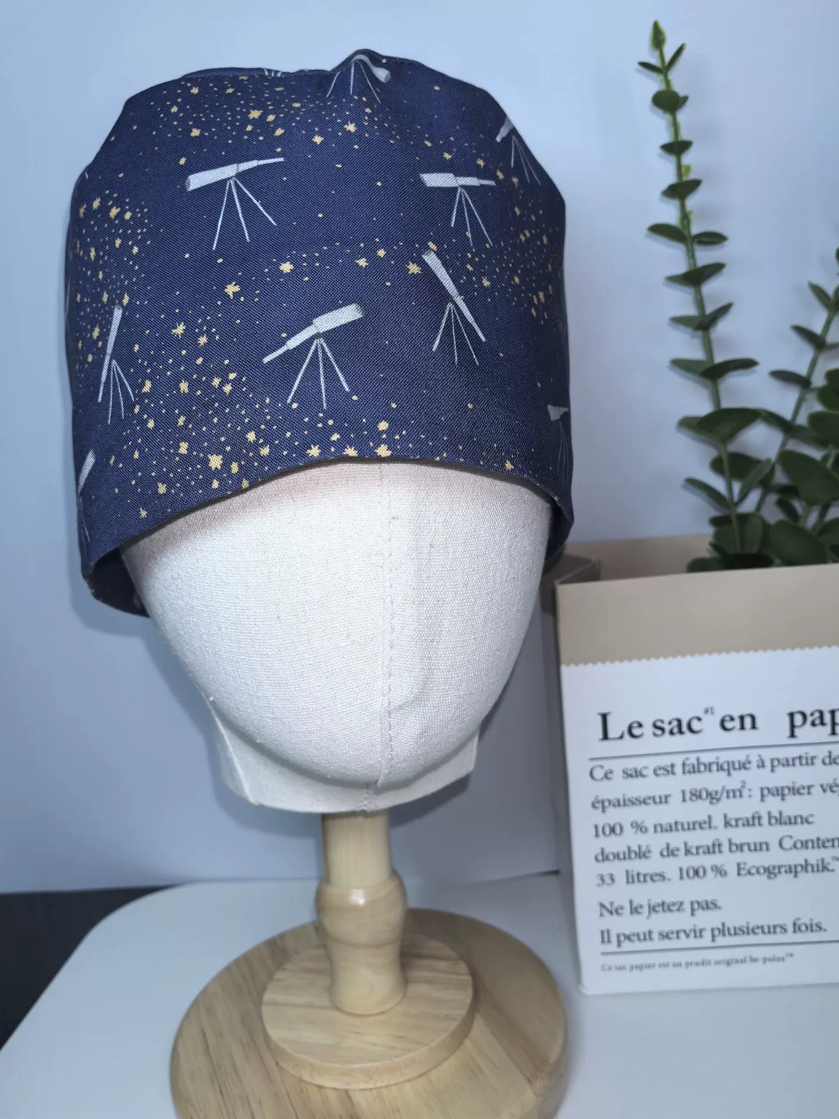Casquette de bloc en coton pur motif télescope et étoiles