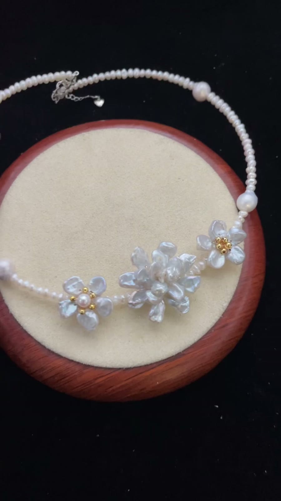 Natural Pearl Choker with Baroque Floral Design