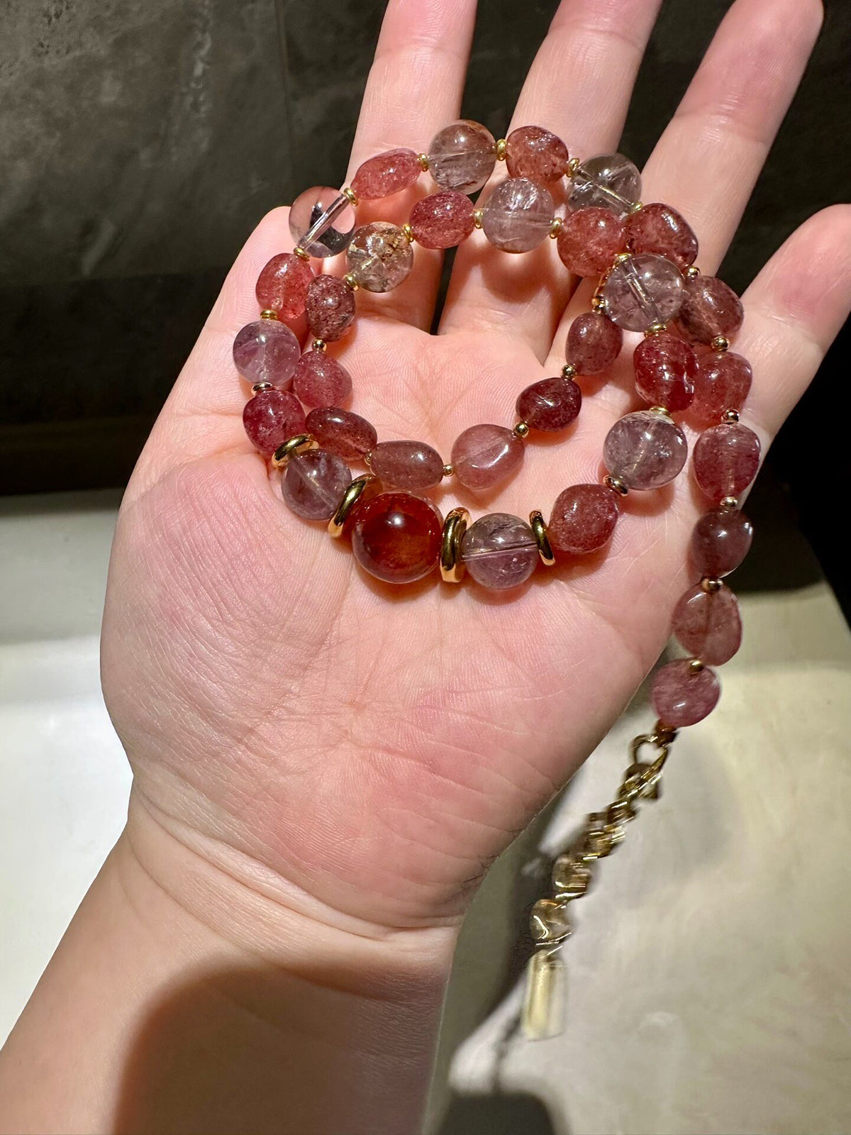 Strawberry Quartz Red Agate Beaded Necklace