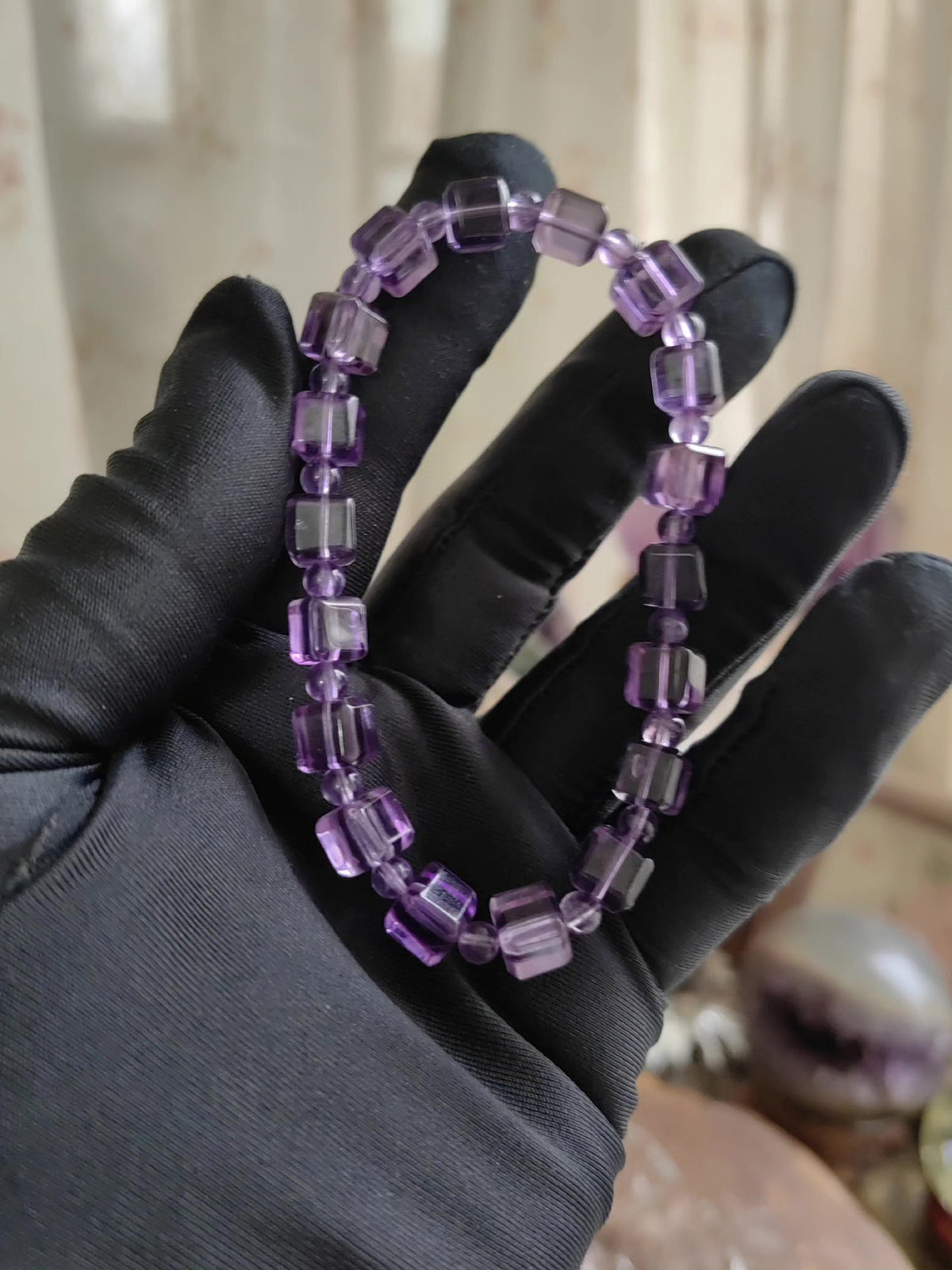 Uruguayan Amethyst Cube Beaded Bracelet
