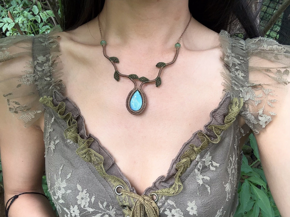 Handcrafted Macrame Necklace with Blue Labradorite Pendant