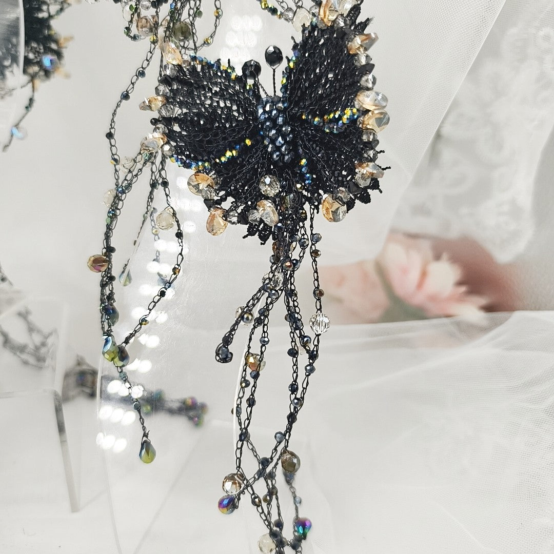 Black Butterfly Beaded Hair Accessories Set