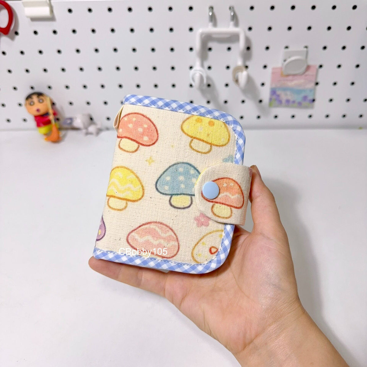 Mushroom Print Cotton Pouch with Zipper Pocket