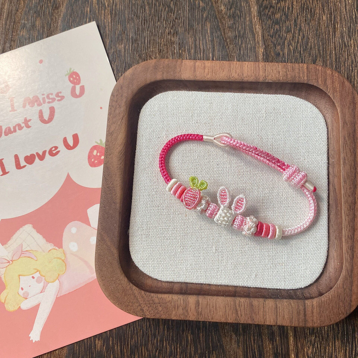 Pink Rabbit Braided Rope Bracelet
