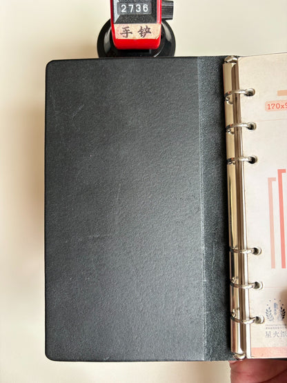 A6 Black Leather Ring Binder Notebook Cover with Silver Metal Rings
