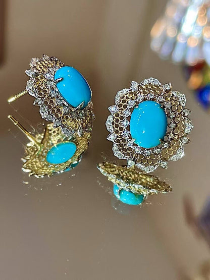 Sleeping Beauty Turquoise Diamond Lace Halo Earrings