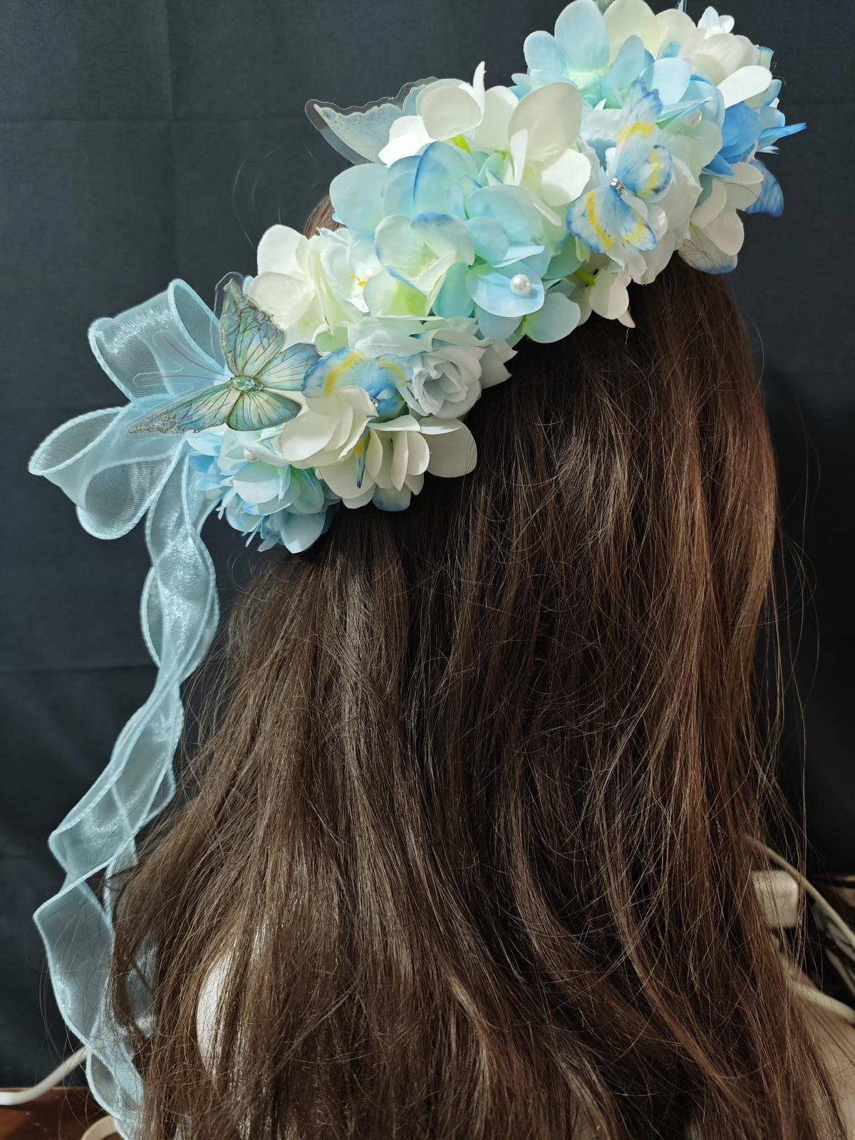 Blue White Hydrangea Wreath Hair Clip