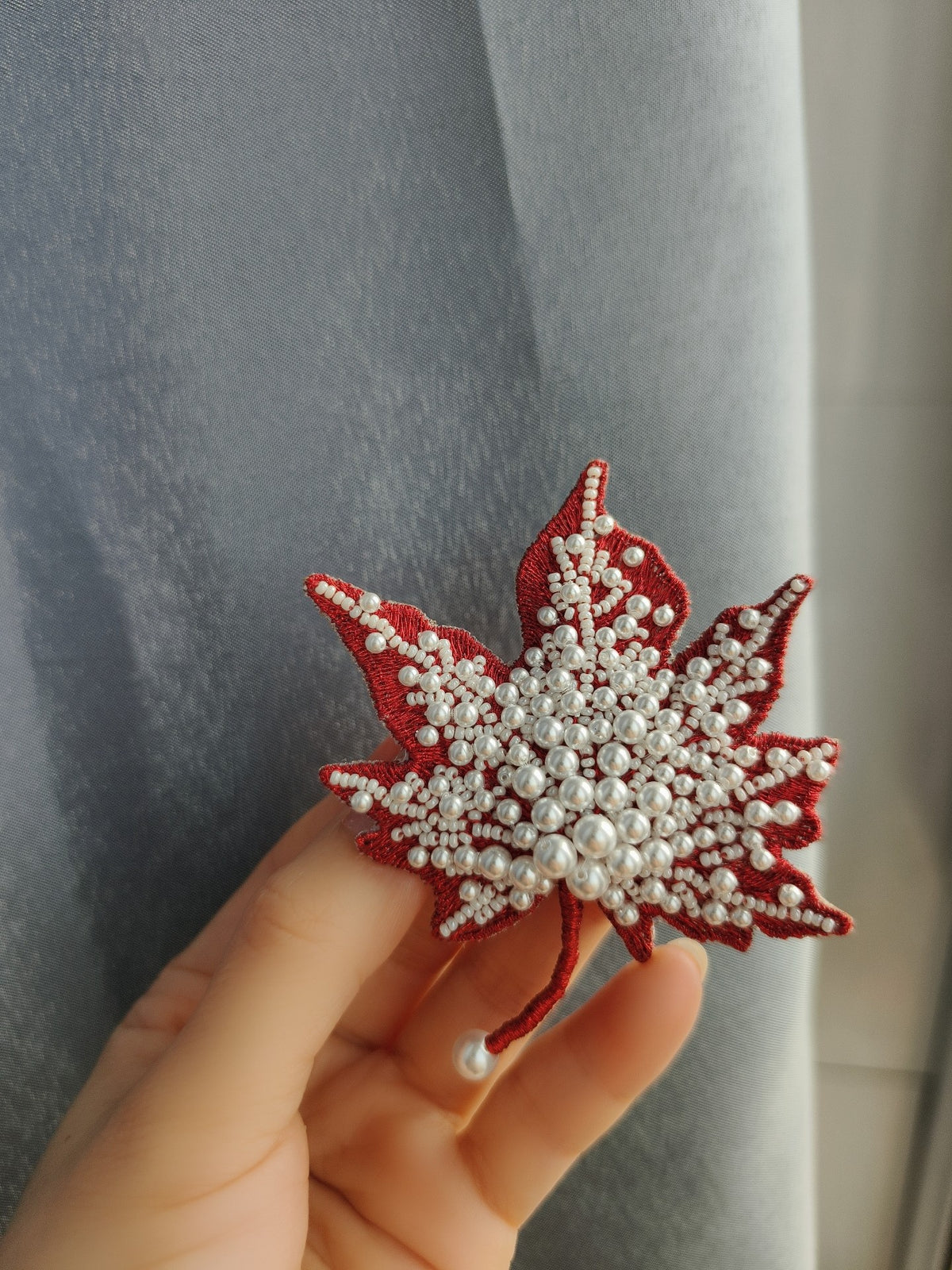 Pearl Embroidered Maple Leaf Hair Clip
