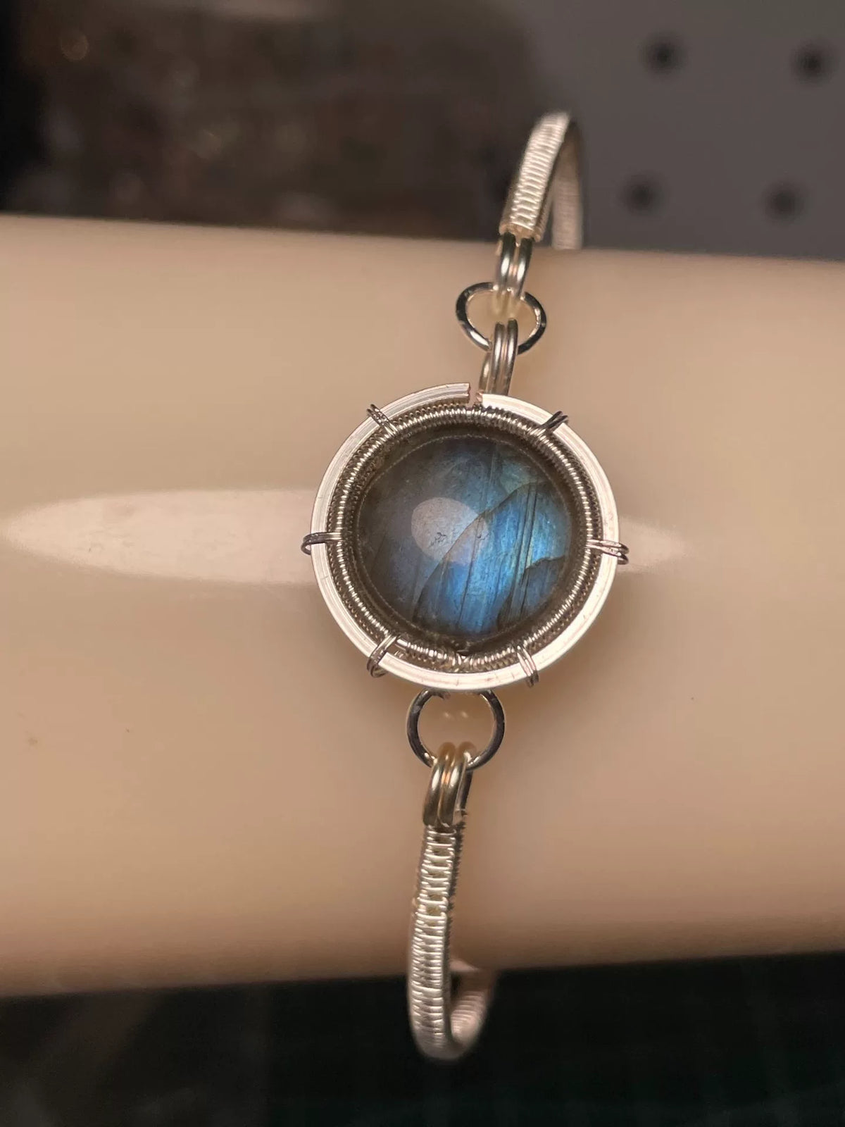 Blue Flash Labradorite Wire Wrapped Bracelet