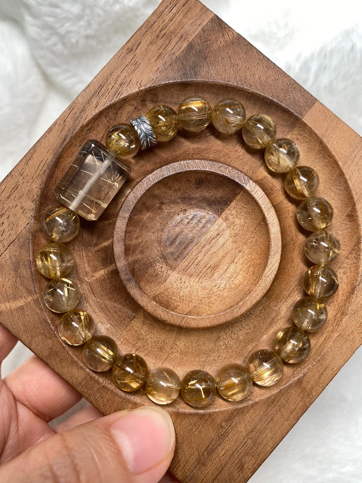Golden Rutilated Quartz Bracelet Silver Spacer