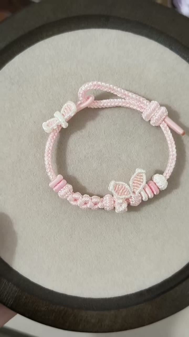 Handwoven Pink Bunny Ear Bracelet with Bow