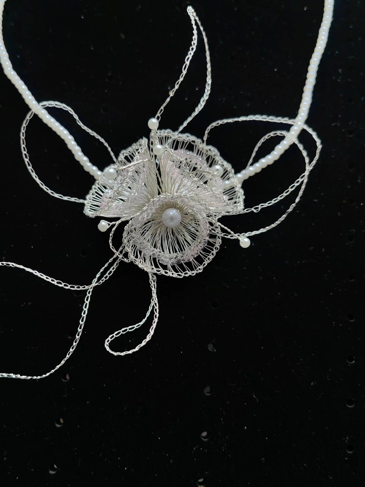 Handgakte Gehaakte Draad Bloem Parel Ketting