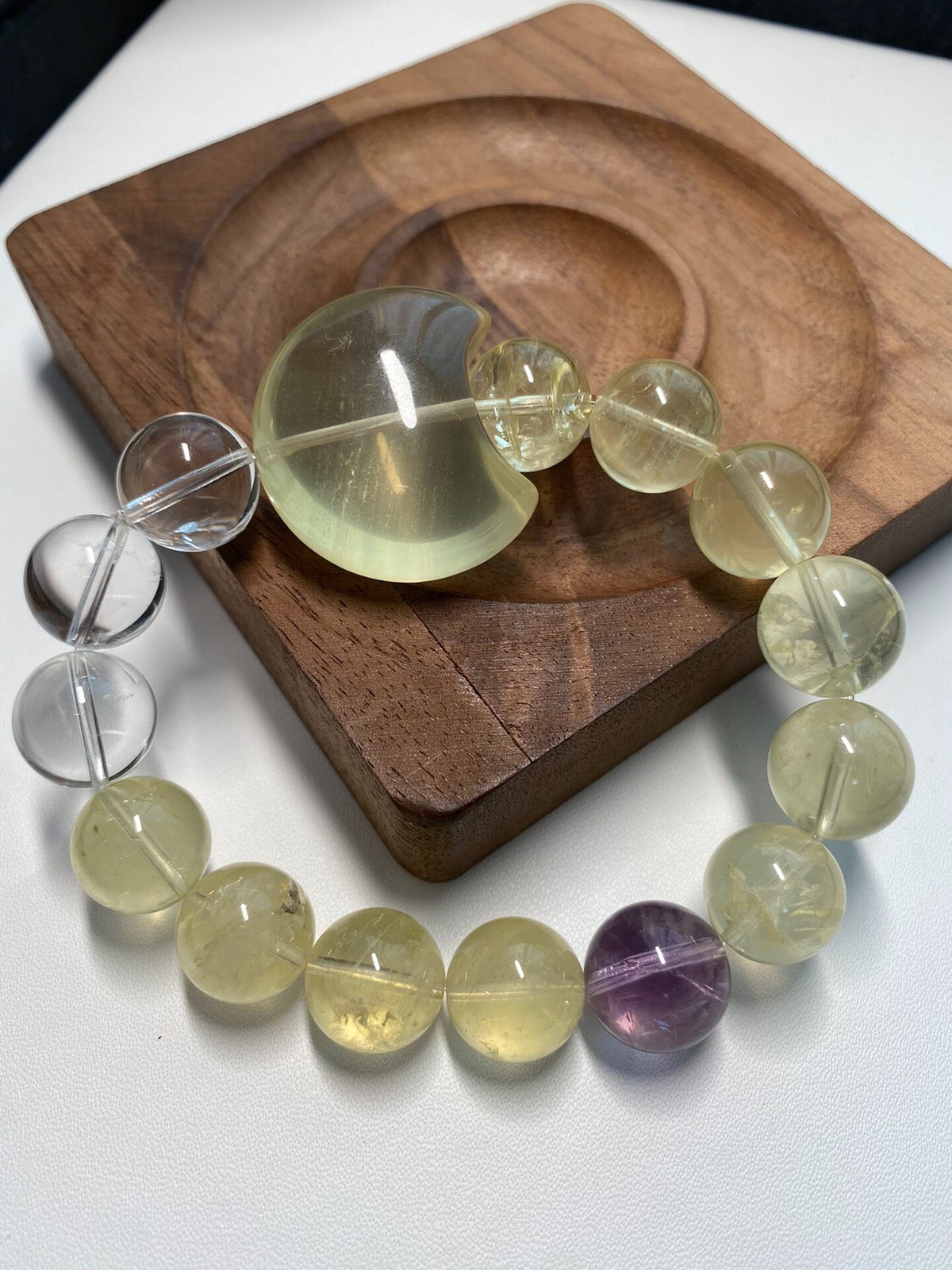 Natural Crystal Bracelet Lemon Quartz Moon Charm
