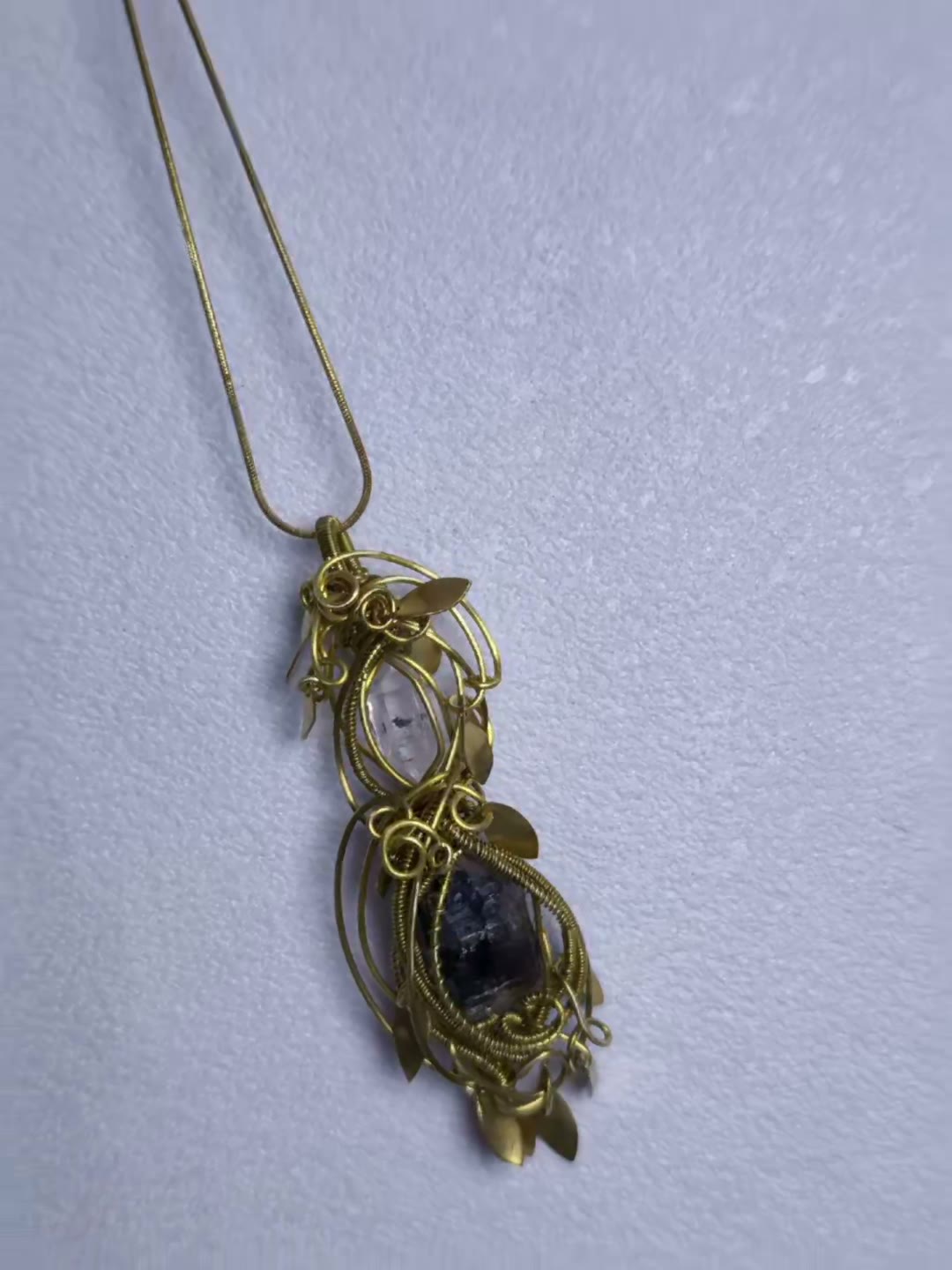 Handmade Brass Wire Wrapped Crystal Pendant Necklace