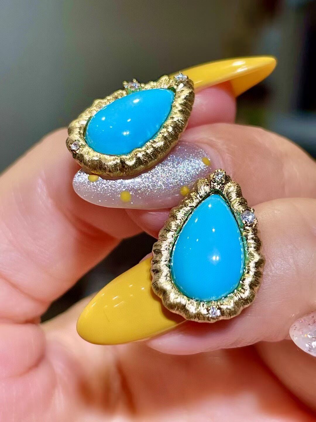 18K Gold Sleeping Beauty Turquoise Stud Earrings 5.01ct