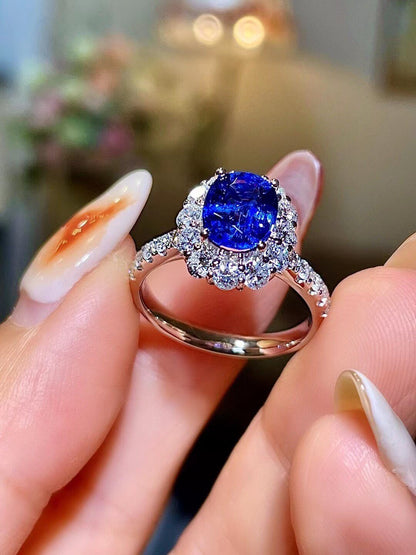 18K Gold Sapphire 1.90ct Diamond Halo Ring